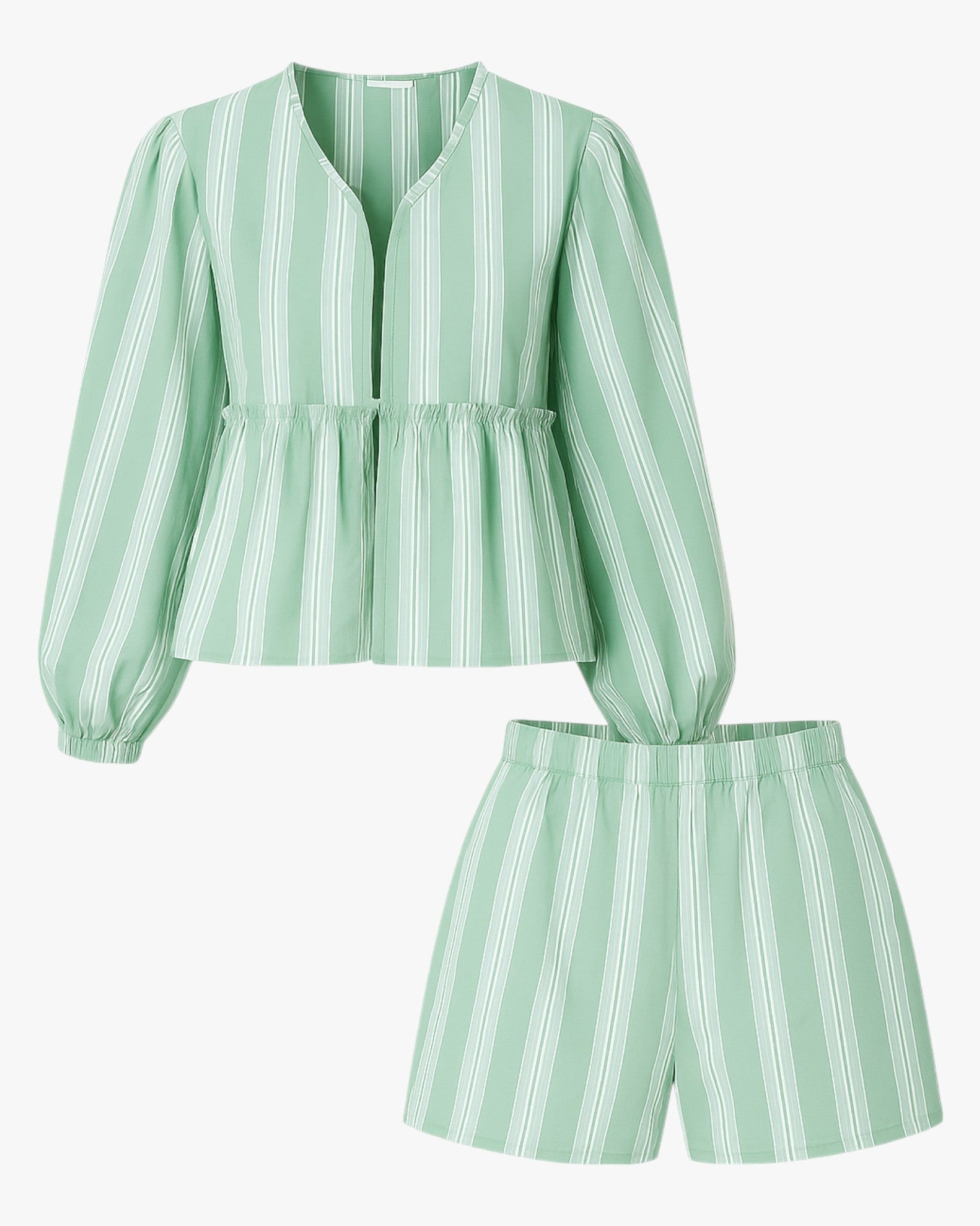 Renata | Kvinders Komfortable Sommer Sæt med Puffærmer - Grøn - Kvinders sæt - {{ product_tags }