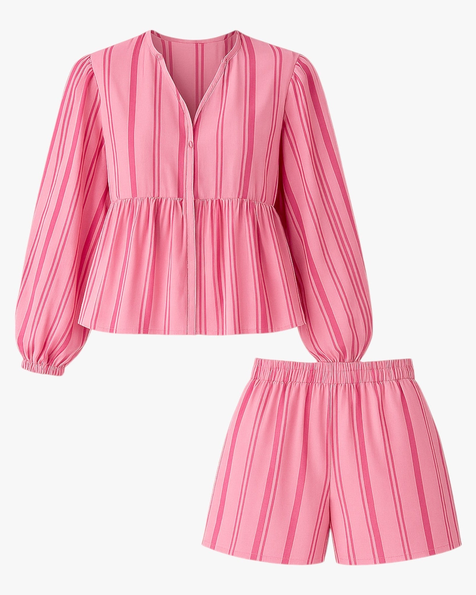 Renata | Kvinders Komfortable Sommer Sæt med Puffærmer - Rosa - Kvinders sæt - {{ product_tags }