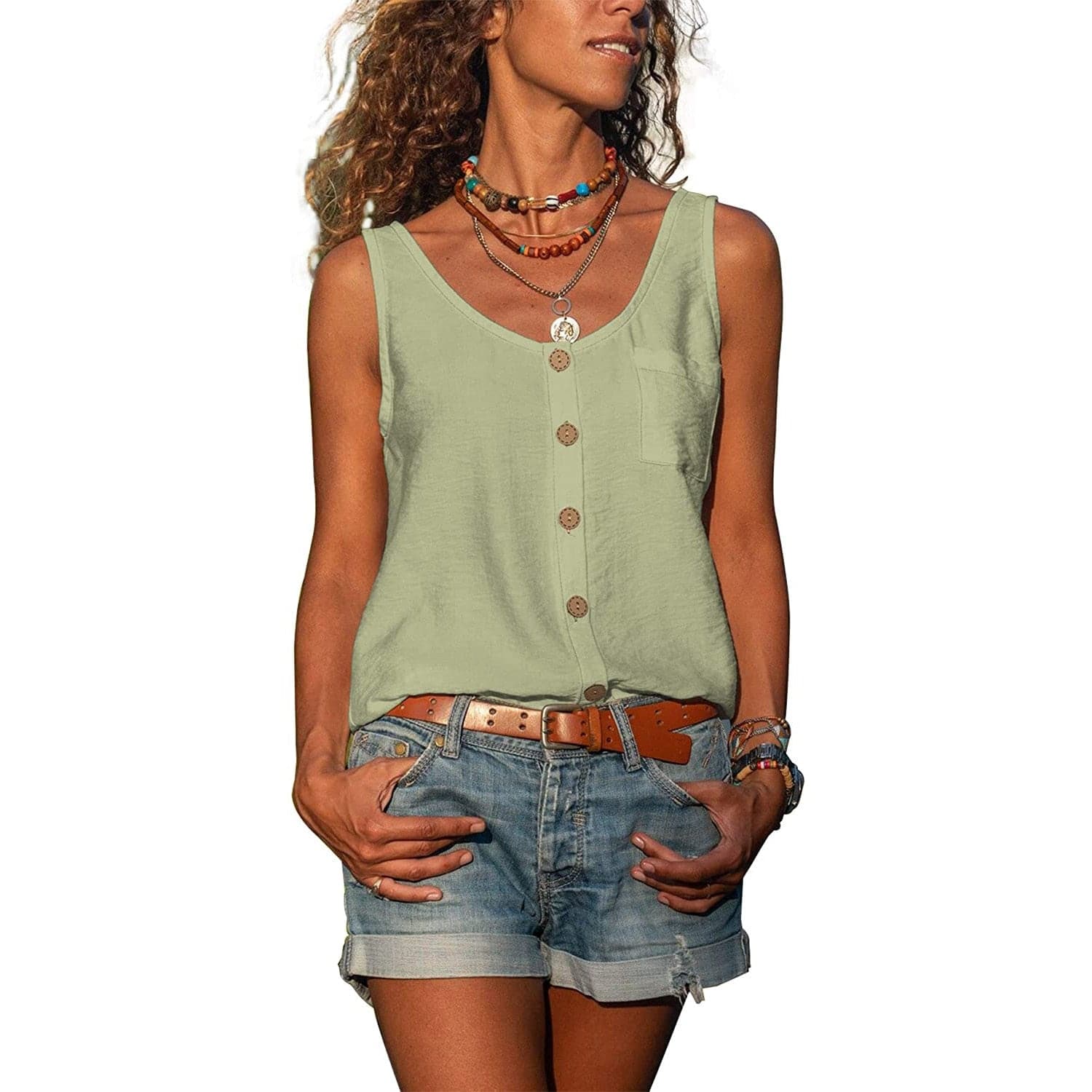 Women’s Sleeveless Button-Front Top – Relaxed Fit Casual Blouse