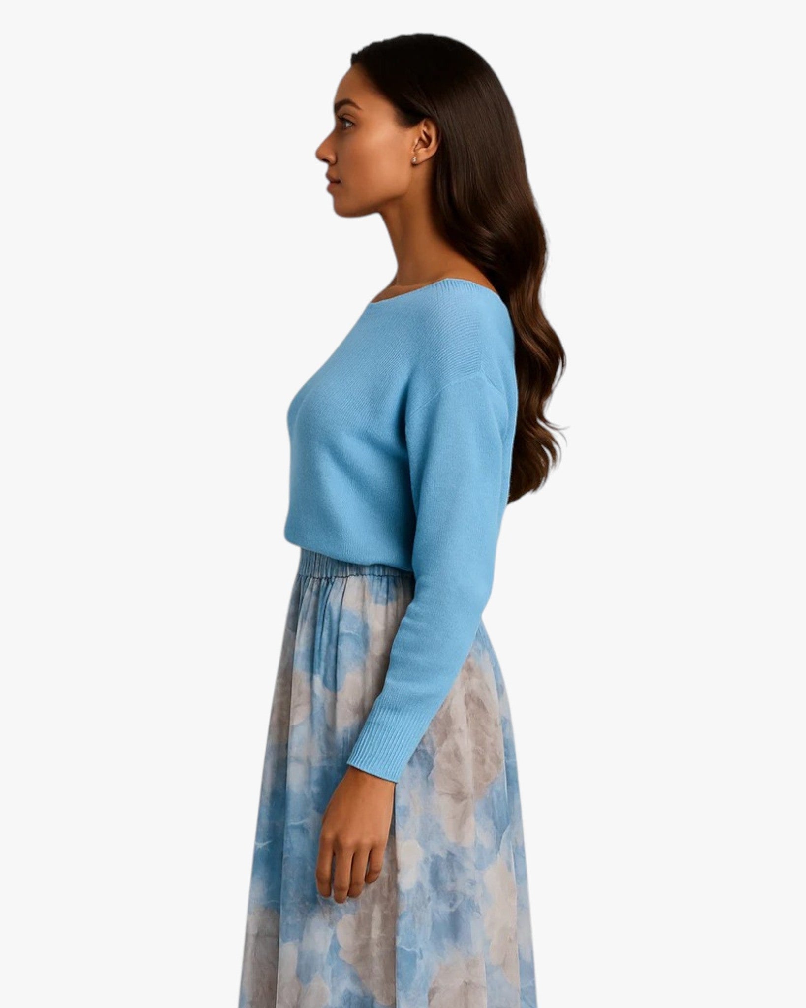 Lyra | Kvinders Blå Sweater og Blomster Nederdel - - Kvinders tøj - {{ product_tags }