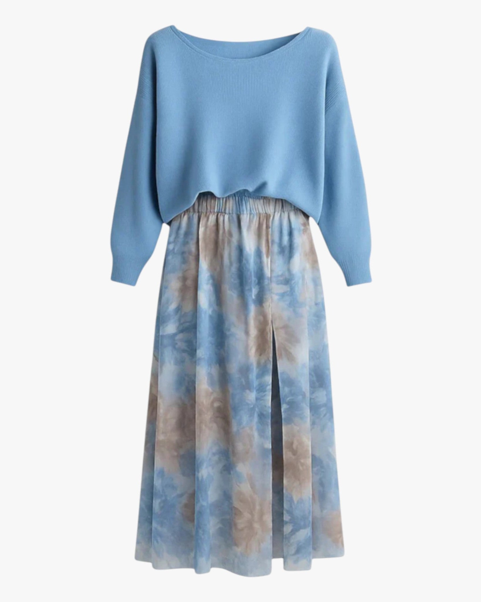 Lyra | Kvinders Blå Sweater og Blomster Nederdel - Blomsterblå - Kvinders tøj - {{ product_tags }