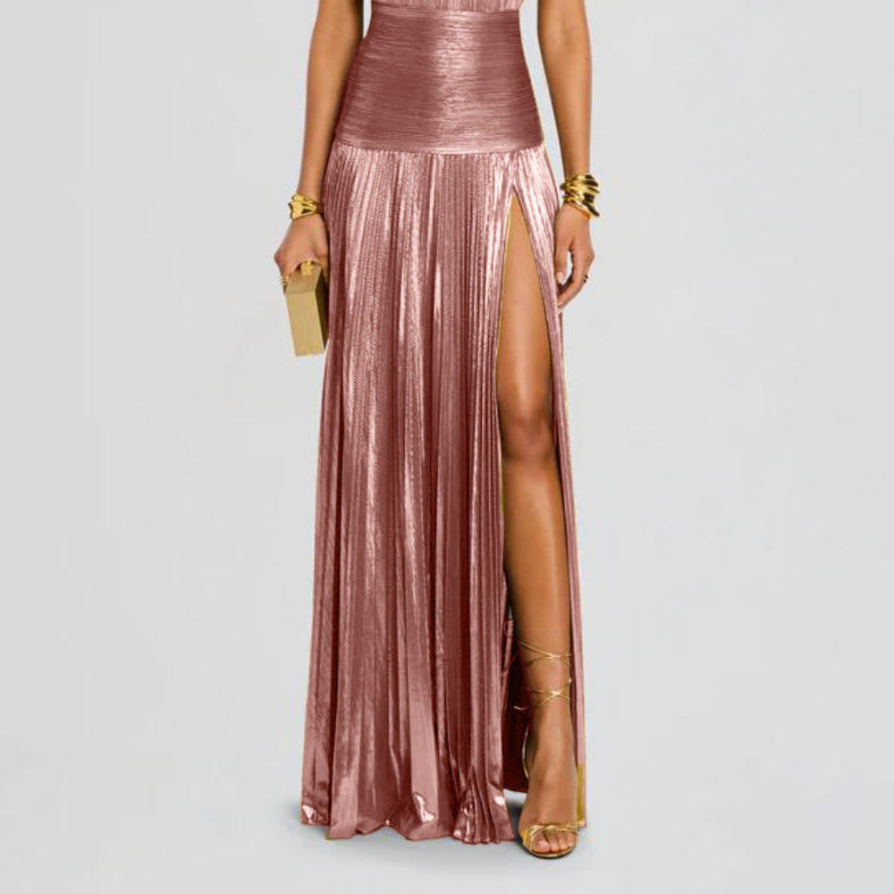 Thalia Metallic Long Dress in Peridot for an Elegant and Stunning Style