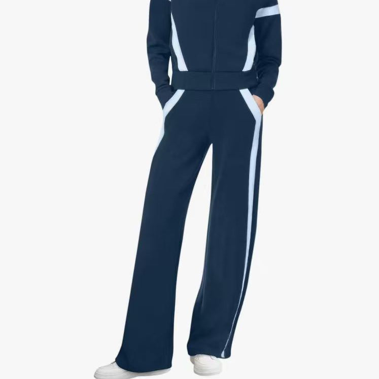 Women’s Zip-Up Sporty Sweatsuit with Flattering Wide-Leg Pants Set
