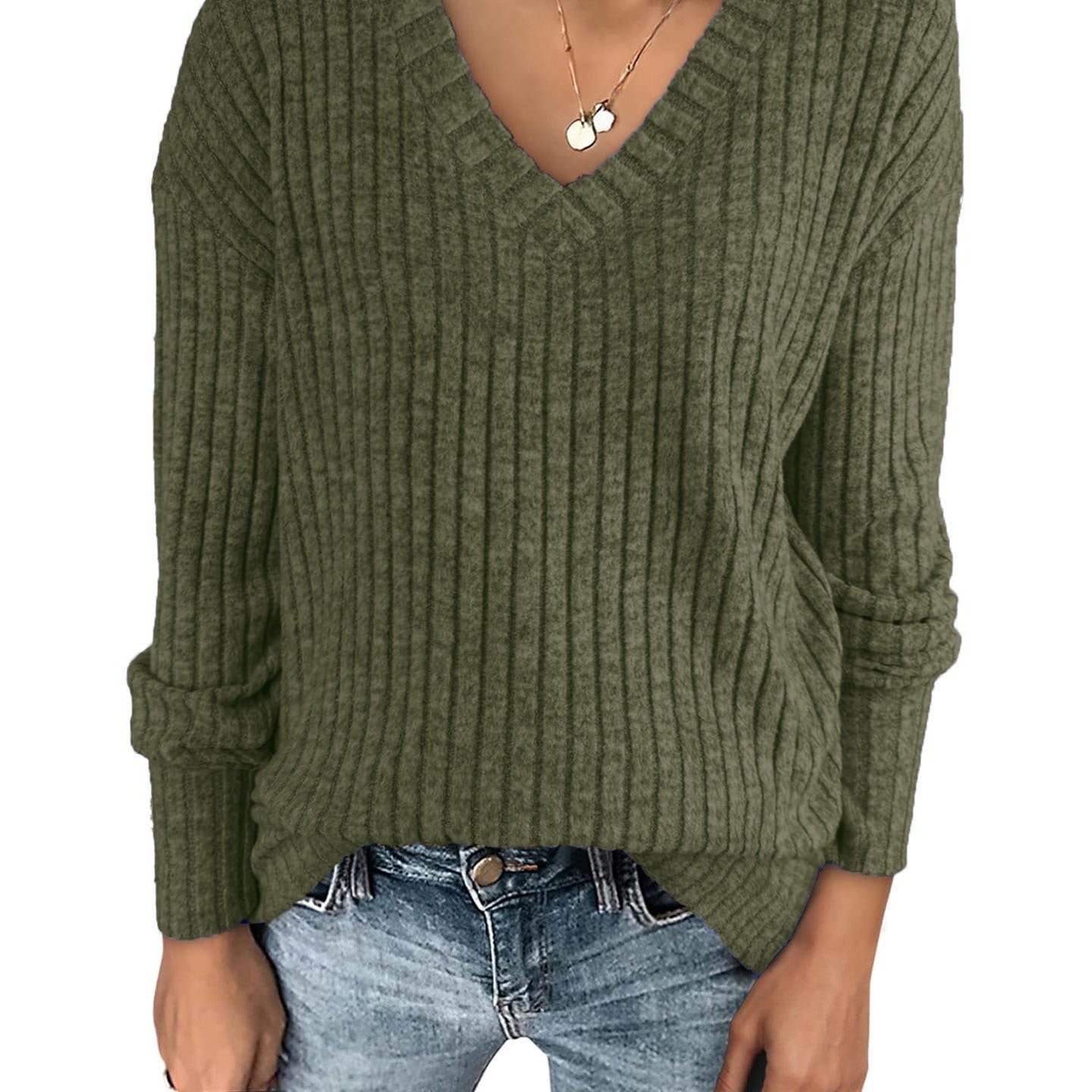 Women’s V-Neck Oversized Lightweight Knit Sweater — Effortless Cozy Style