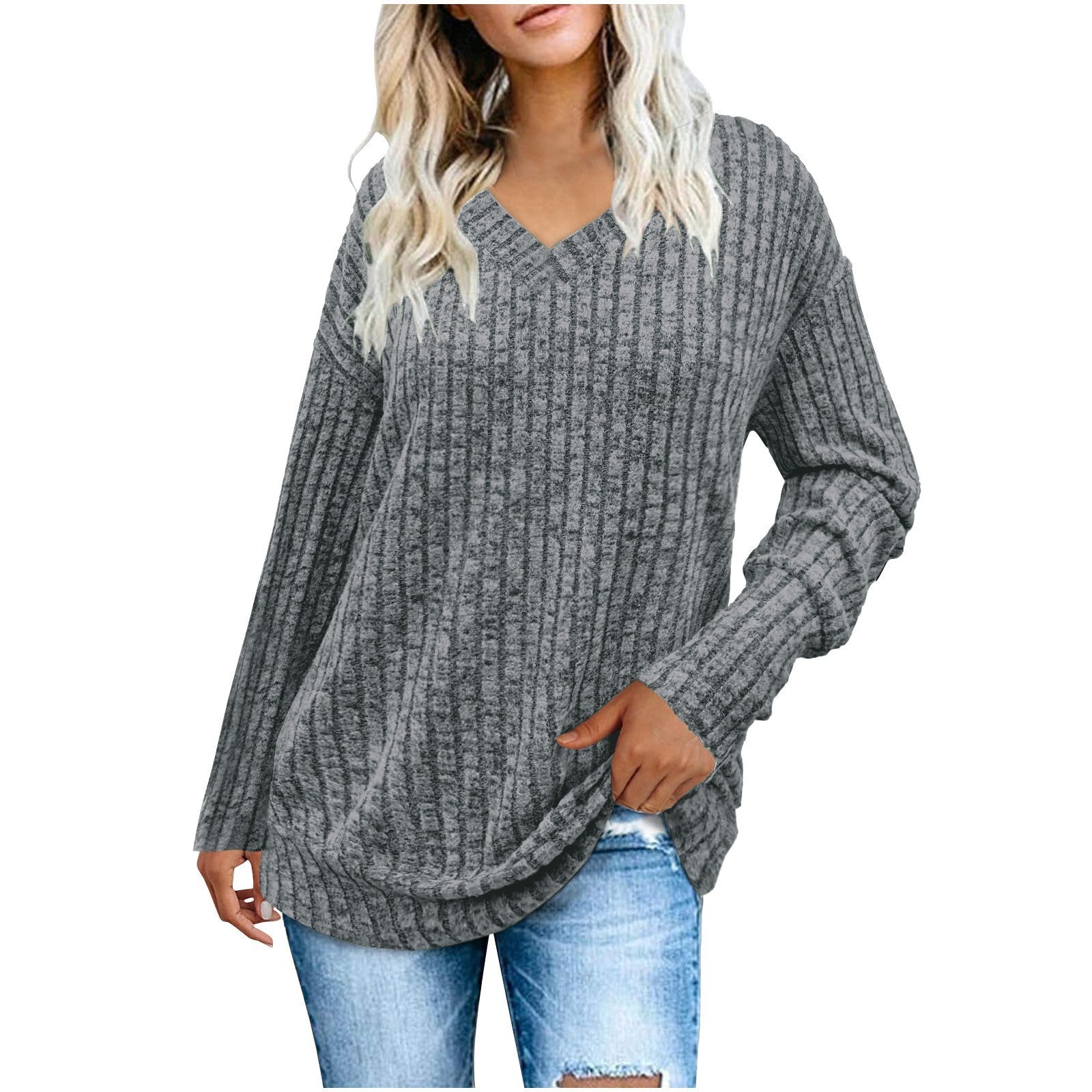 Women’s V-Neck Oversized Lightweight Knit Sweater — Effortless Cozy Style
