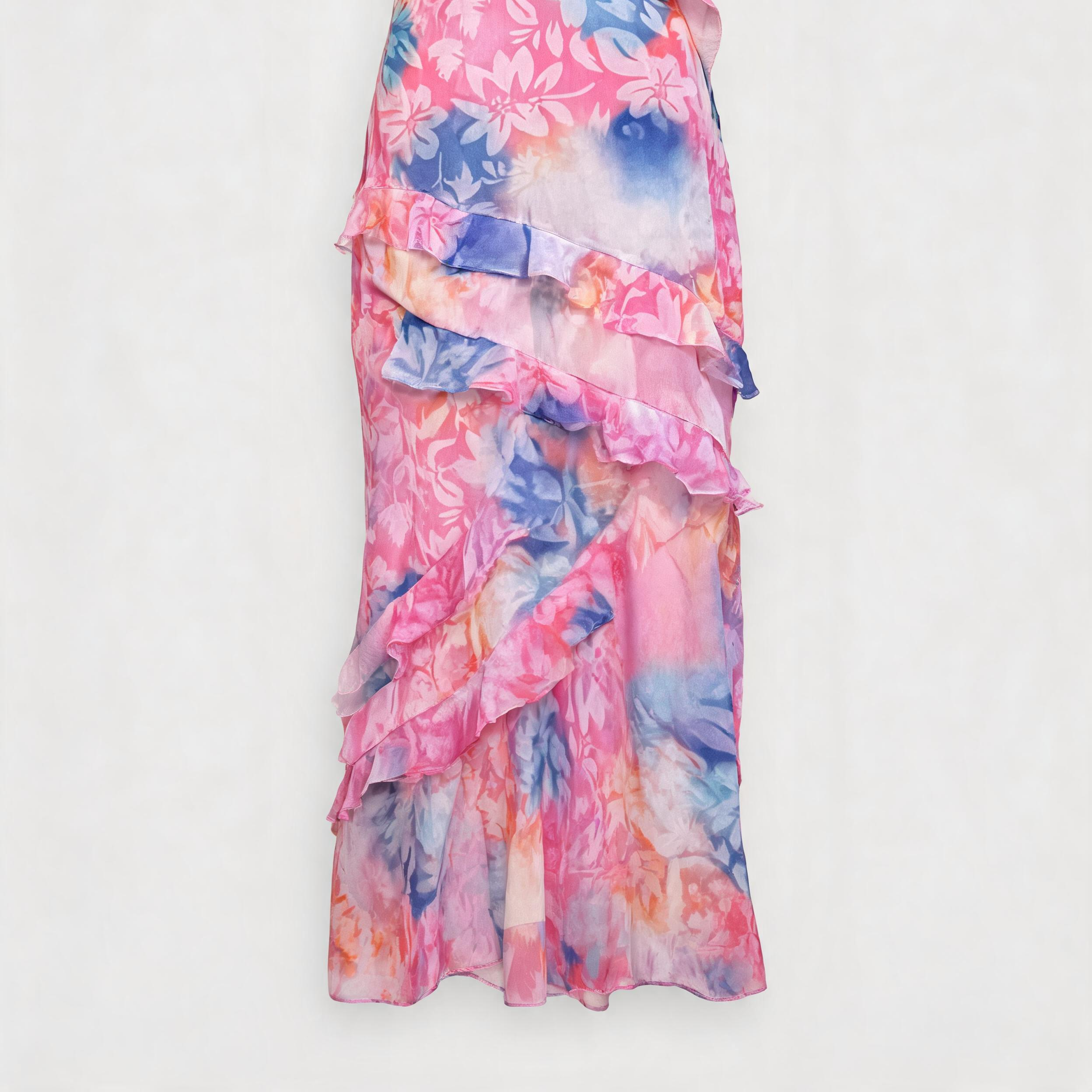 Luneth Floral V-Neck Backless Maxi Dress
