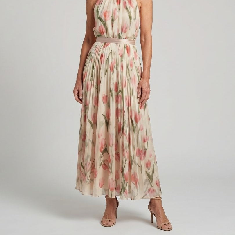 Aurelle | Halter Neck Floral Midi Dress