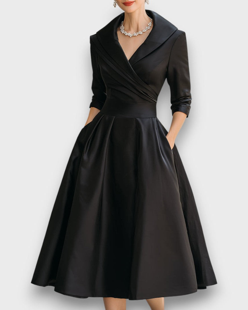 Refined Wrap-Neck Midi Dress for Women | Elara 0