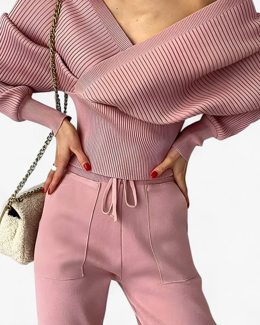 Leila | Moderne ribstrikket jumpsuit - Rosa - women's fashion - {{ product_tags }