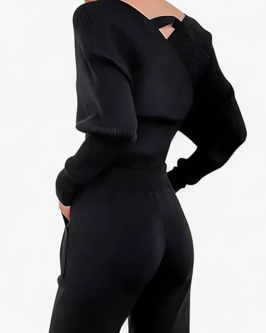 Leila | Moderne ribstrikket jumpsuit - Sort - women's fashion - {{ product_tags }