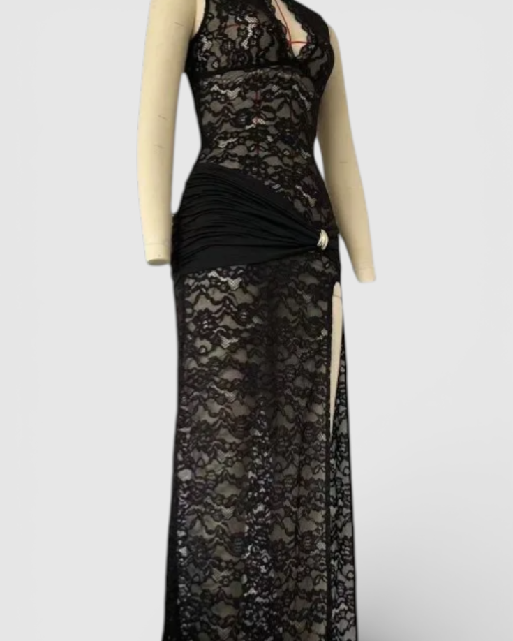 After Dark Lace Maxi Dress Black | Cow Clothing