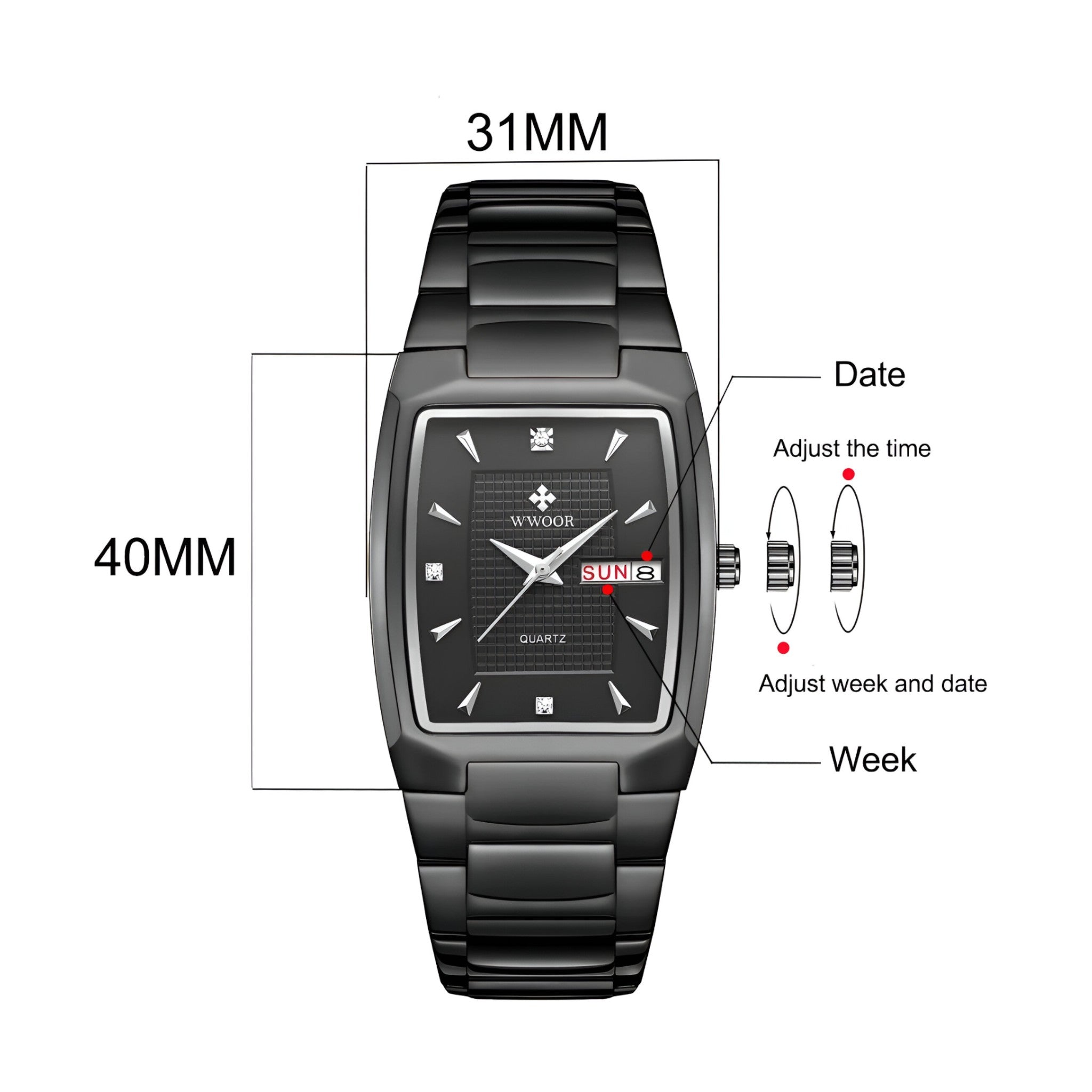 Dominic | Montre carrée en acier inoxydable