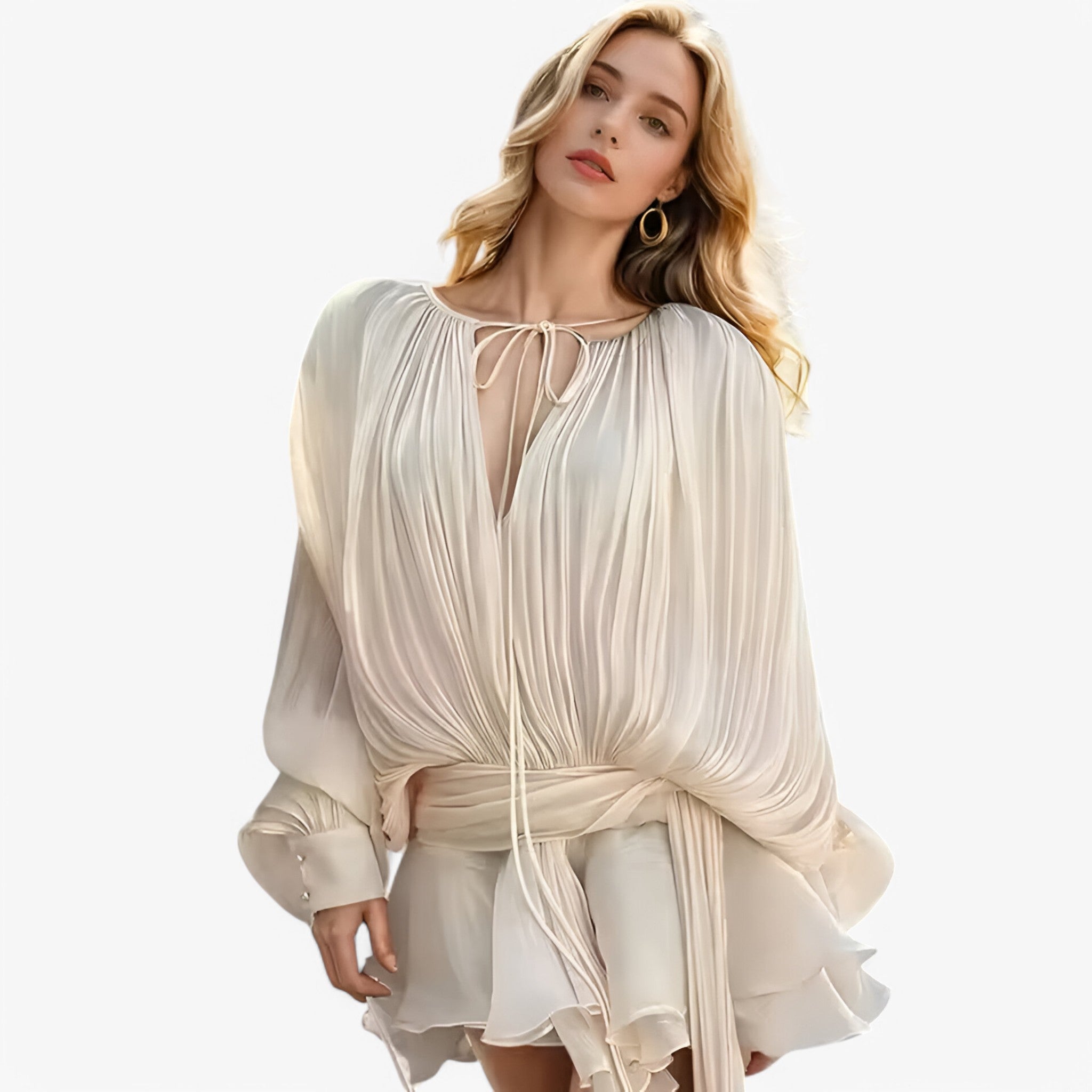 Women's Elegant dress with pretty ruffles and lantern sleeves