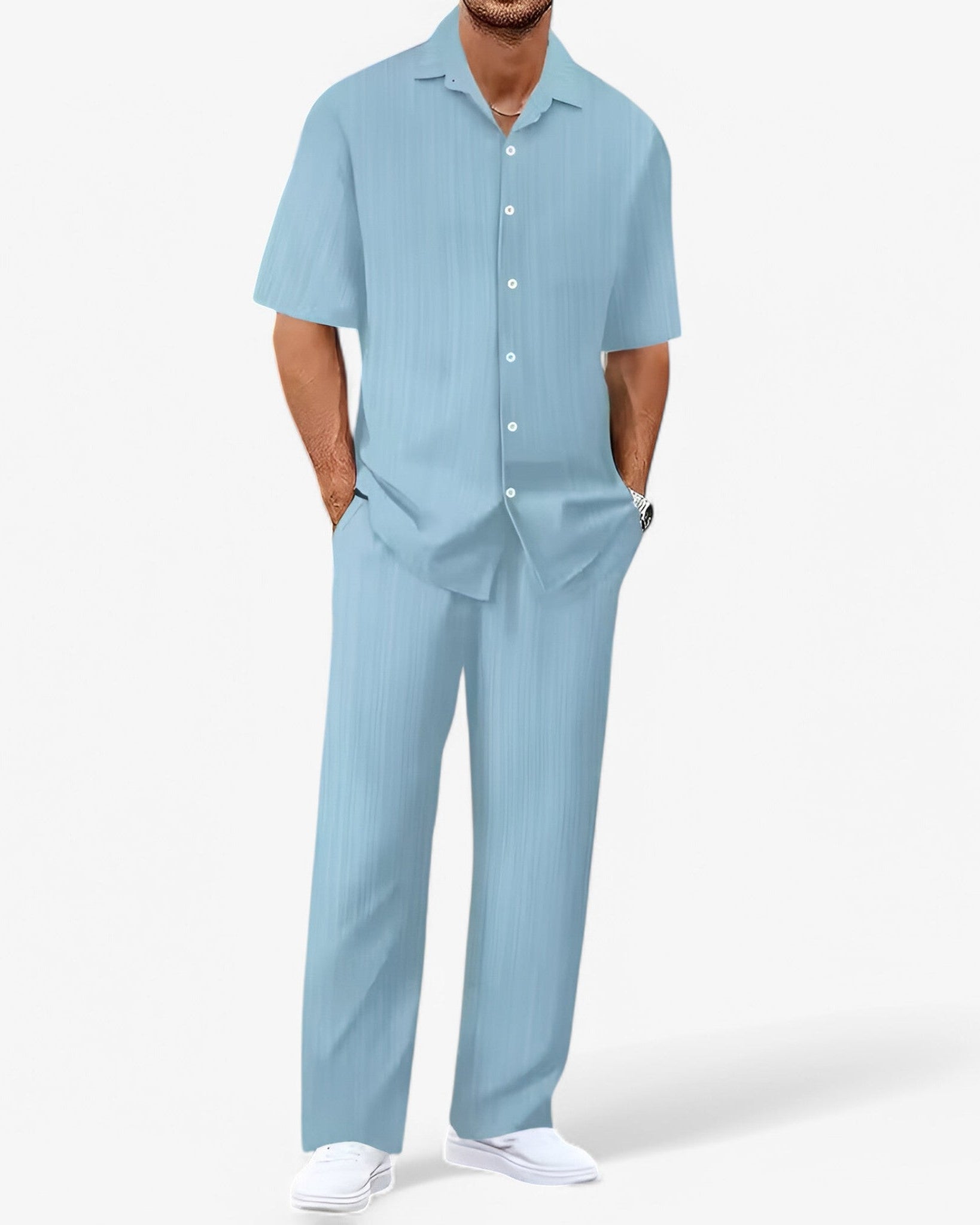 Chic Business Casual Shirt and Pants Set - White