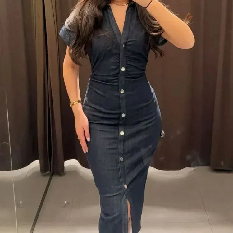 Women's Charlene Denim V-Neck Maxi Dress - Effortlessly Chic Everyday