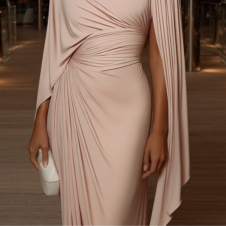Women's Slim long trendy dress with irregular pleats and elegant