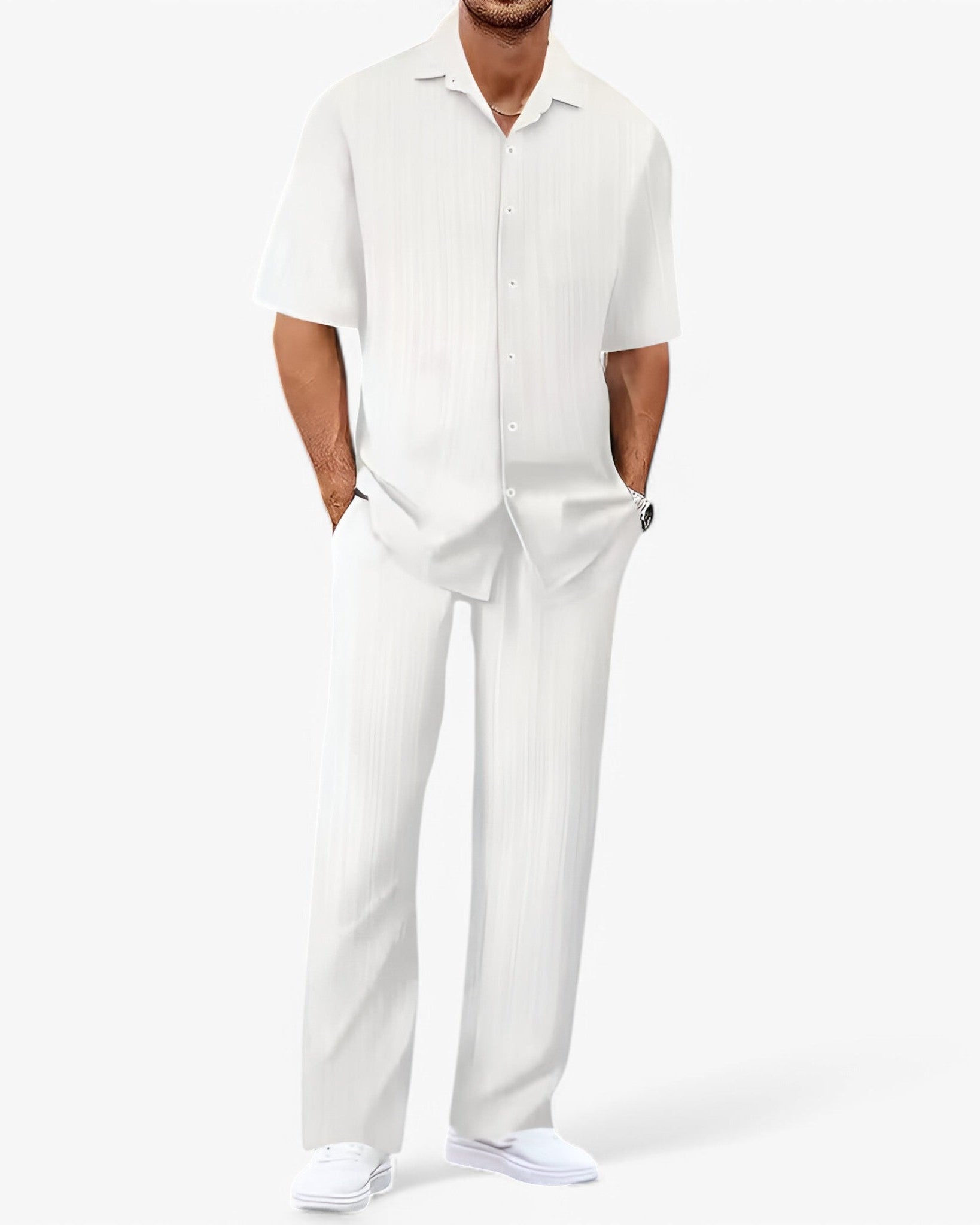 Chic Business Casual Shirt and Pants Set - White