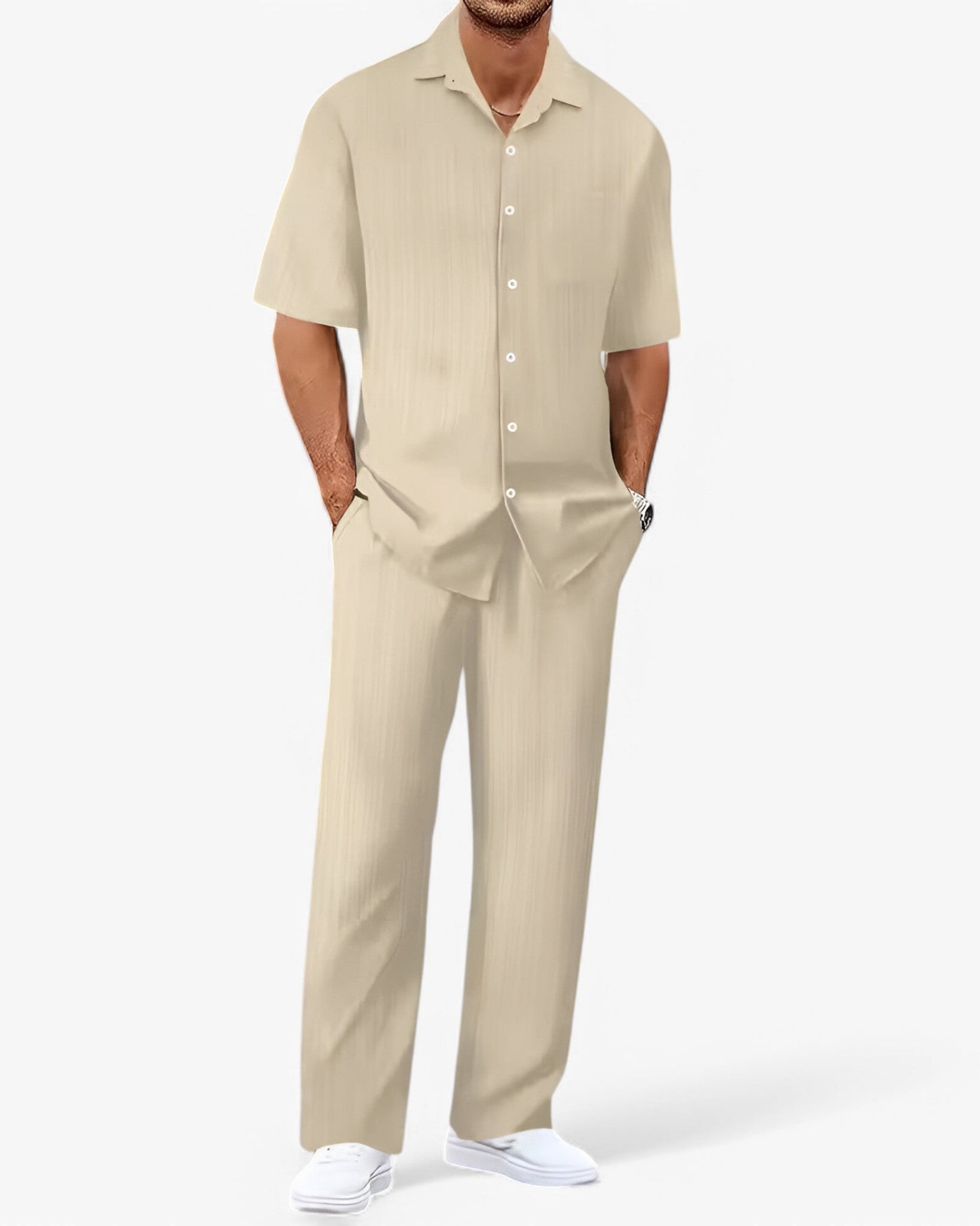 Chic Business Casual Shirt and Pants Set - White