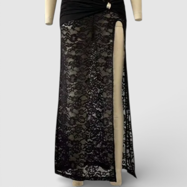After Dark Lace Maxi Dress Black | Cow Clothing