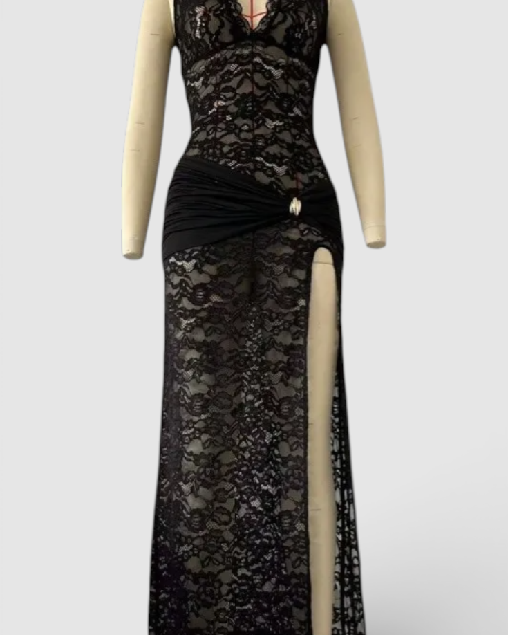 After Dark Lace Maxi Dress Black | Cow Clothing