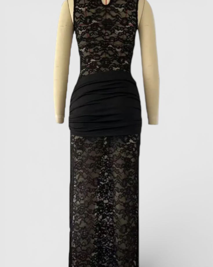 After Dark Lace Maxi Dress Black | Cow Clothing