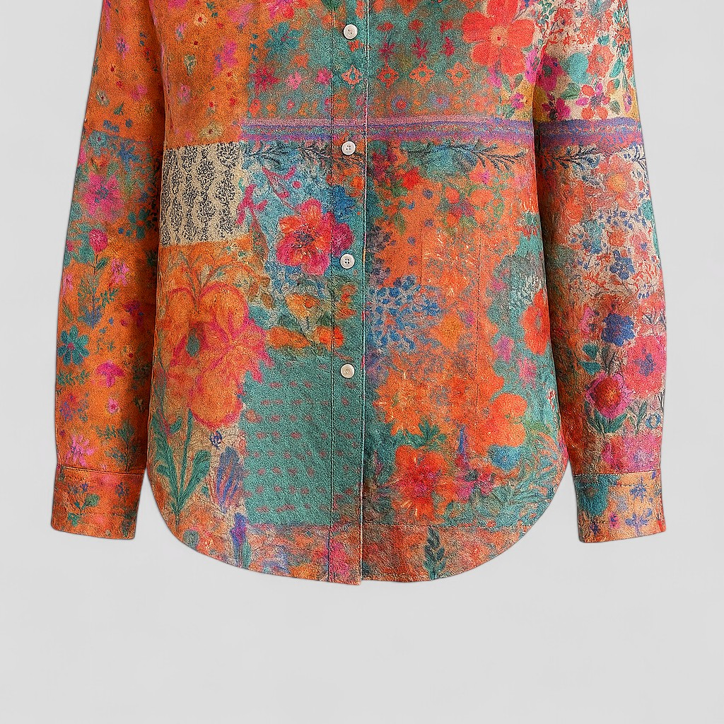 Women's Blouse with a Unique, Colorful Print