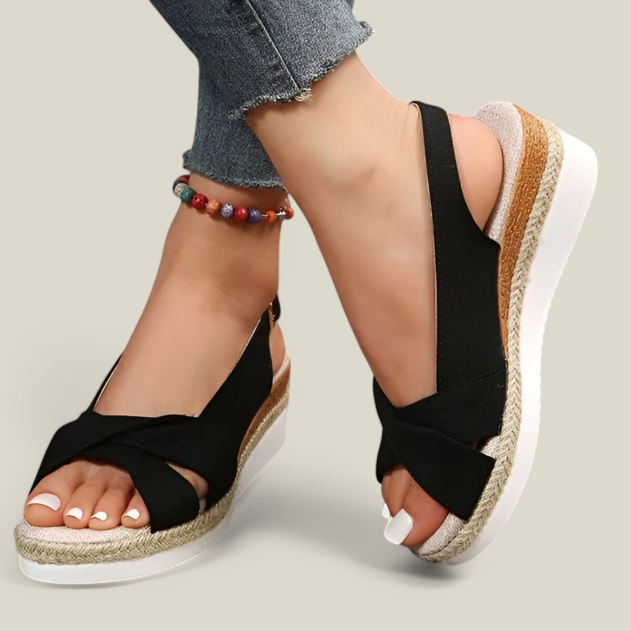 Evangeline | Ssandales compensées à semelles espadrilles - Confortable et élégant