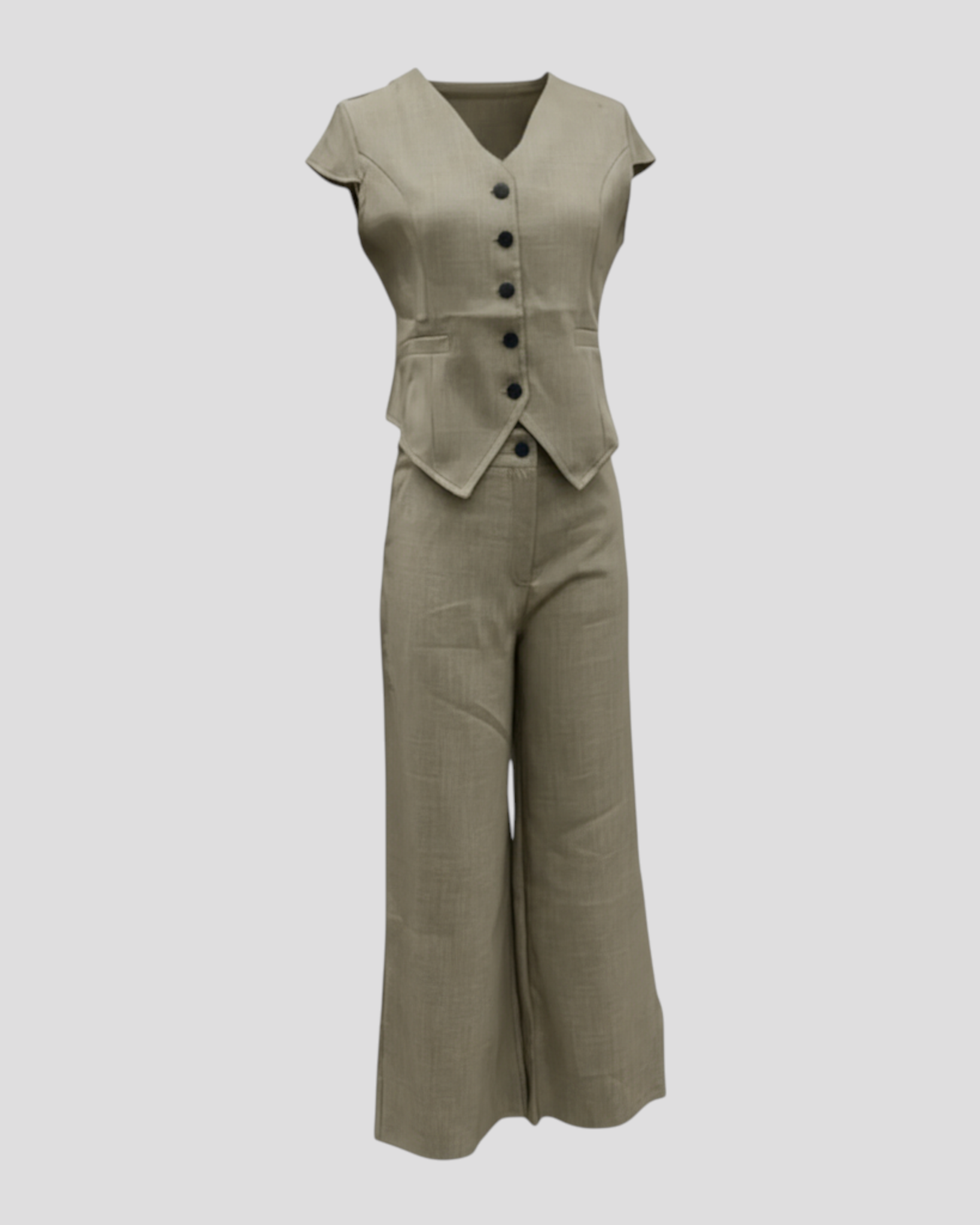Aria | Kvinders Elegant Top og Bukser Sæt - Khaki - Kvinders sæt - {{ product_tags }