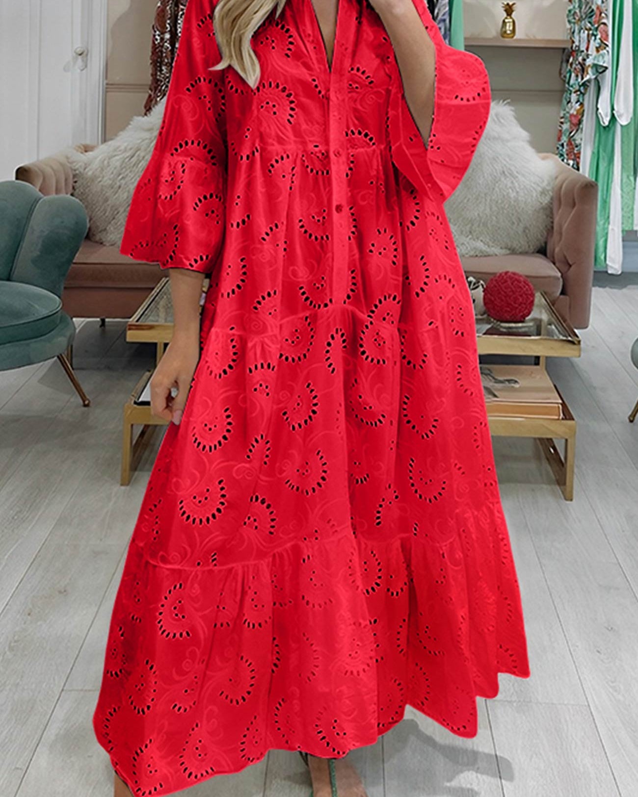 Bohemian Embroidered Cotton Maxi Dress - Lightweight, Flowy & Effortlessly Chic