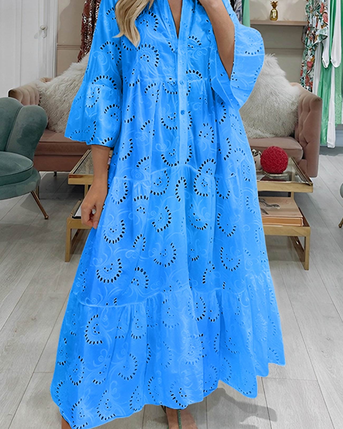 Bohemian Embroidered Cotton Maxi Dress - Lightweight, Flowy & Effortlessly Chic