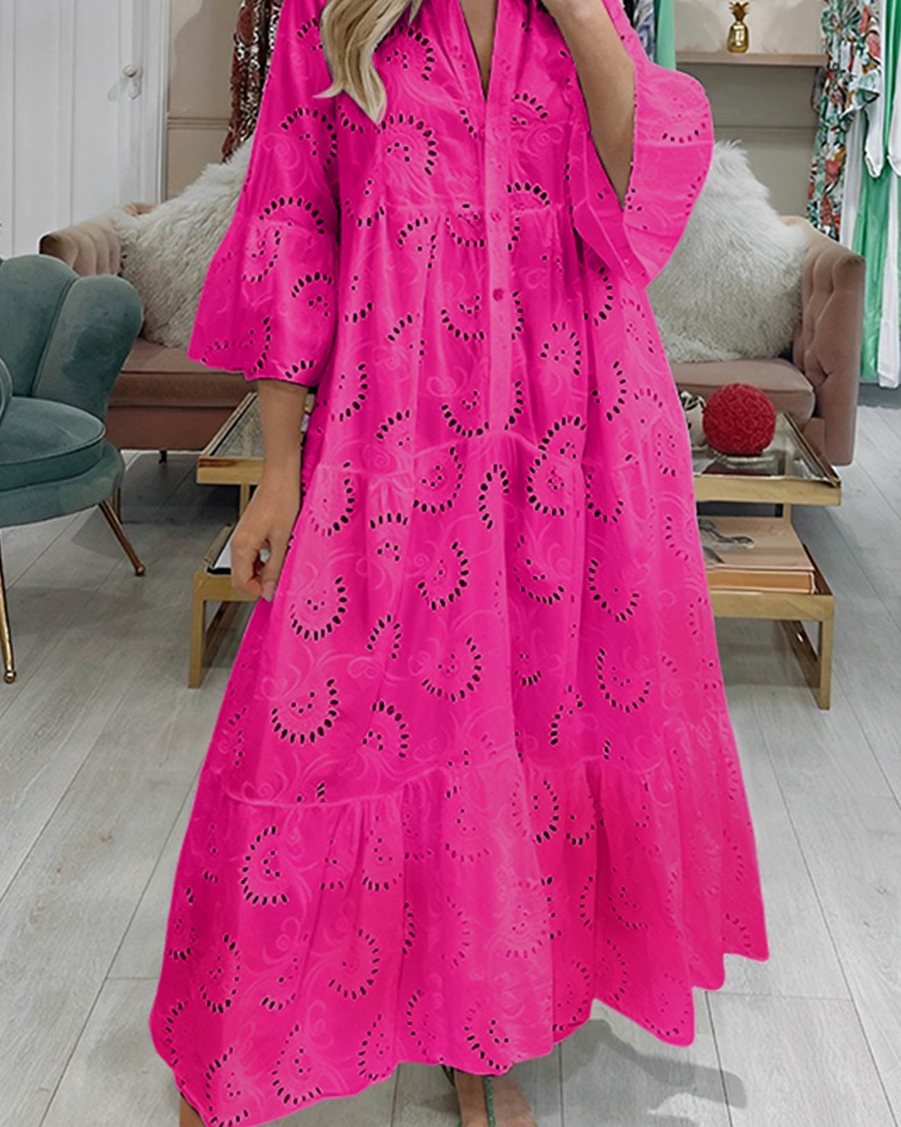 Bohemian Embroidered Cotton Maxi Dress - Lightweight, Flowy & Effortlessly Chic