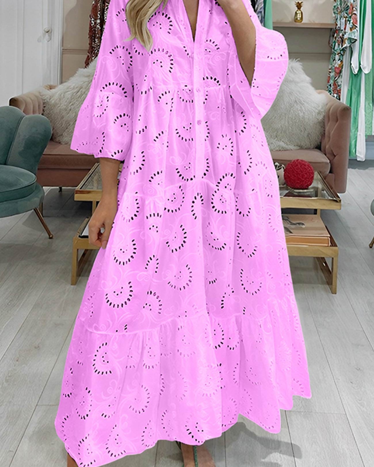Bohemian Embroidered Cotton Maxi Dress - Lightweight, Flowy & Effortlessly Chic