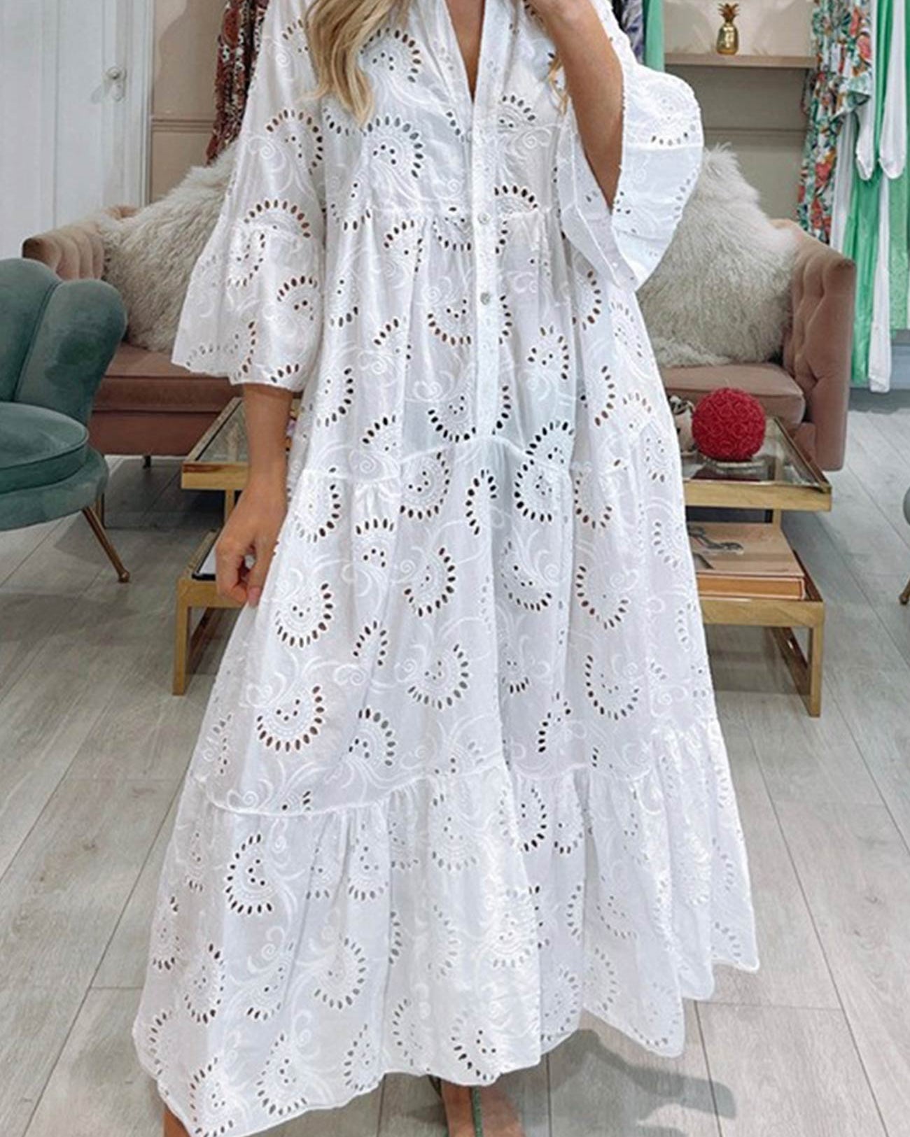 Bohemian Embroidered Cotton Maxi Dress - Lightweight, Flowy & Effortlessly Chic