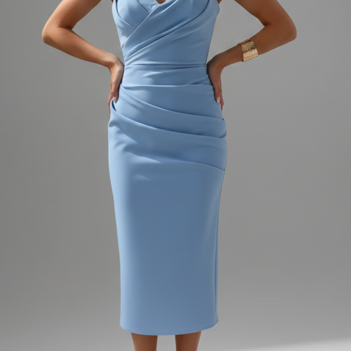 Elegant Strapless Ruched Midi Dress for Women