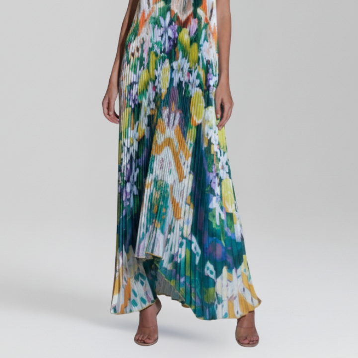 Darcey Women's Sleeveless Pleated Maxi Dress with Flowing Skirt