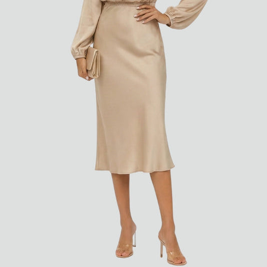 Women's High-Neck Long-Sleeve Midi Dress – Sophisticated, Flattering