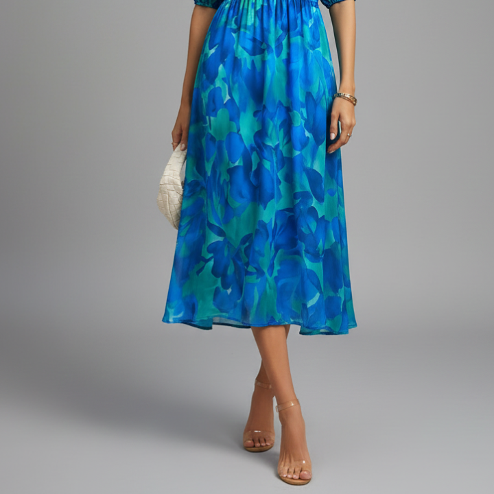 Margaret Women's Floral Puff-Sleeve V-Neck Midi Dress – Effortless