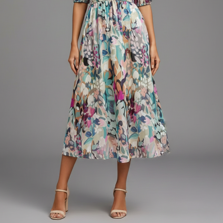 Margaret Women's Floral Puff-Sleeve V-Neck Midi Dress – Effortless