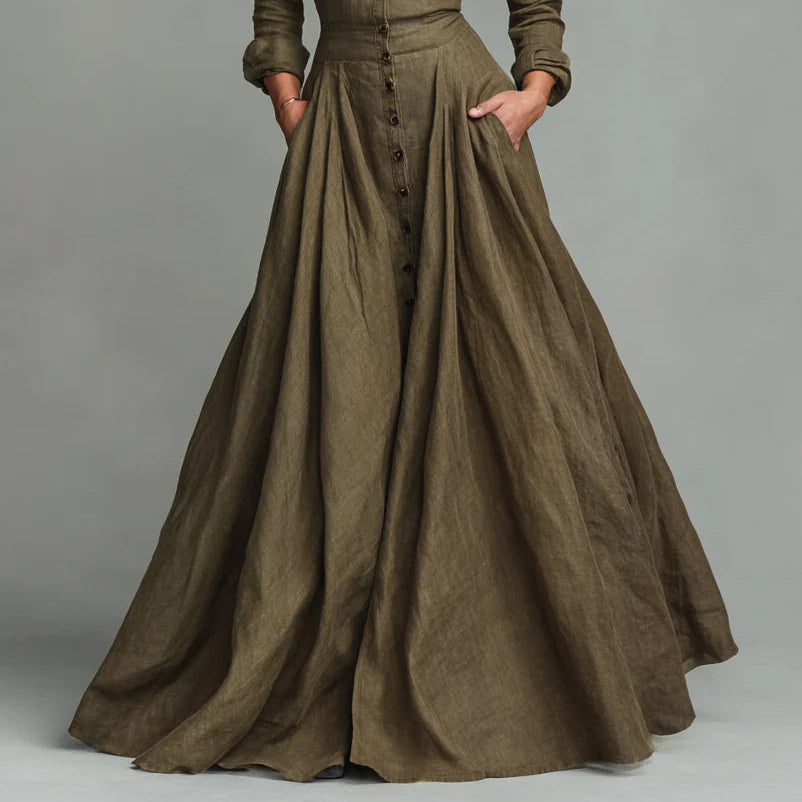 Women's Long Vintage Button-Down Dress for an Elegant and Timeless