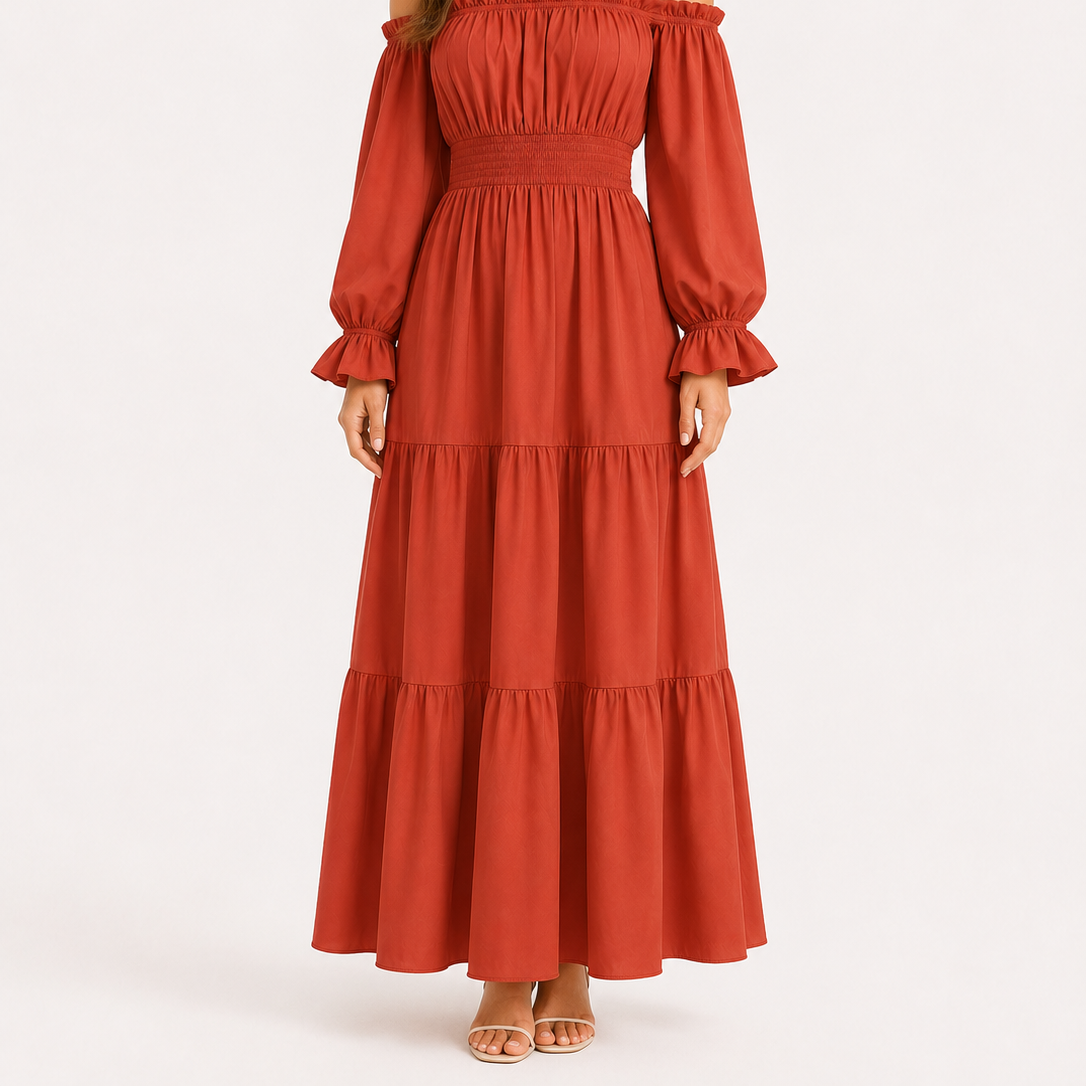 Women's Boho Off-Shoulder Maxi Dress – Effortless, Flowing Bohemian