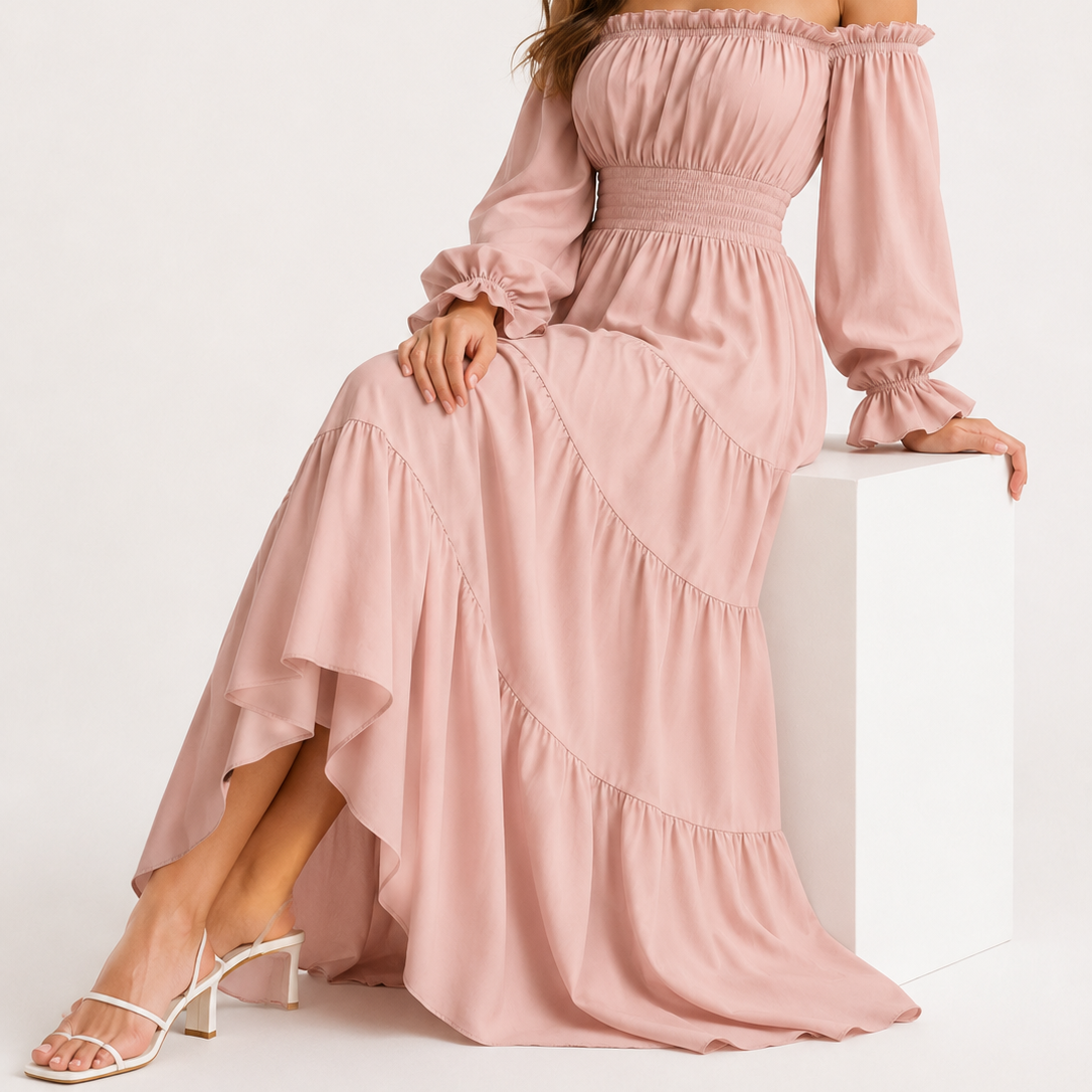 Women's Boho Off-Shoulder Maxi Dress – Effortless, Flowing Bohemian