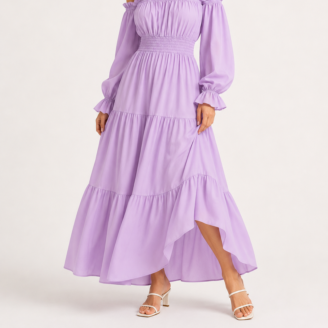 Women's Boho Off-Shoulder Maxi Dress – Effortless, Flowing Bohemian