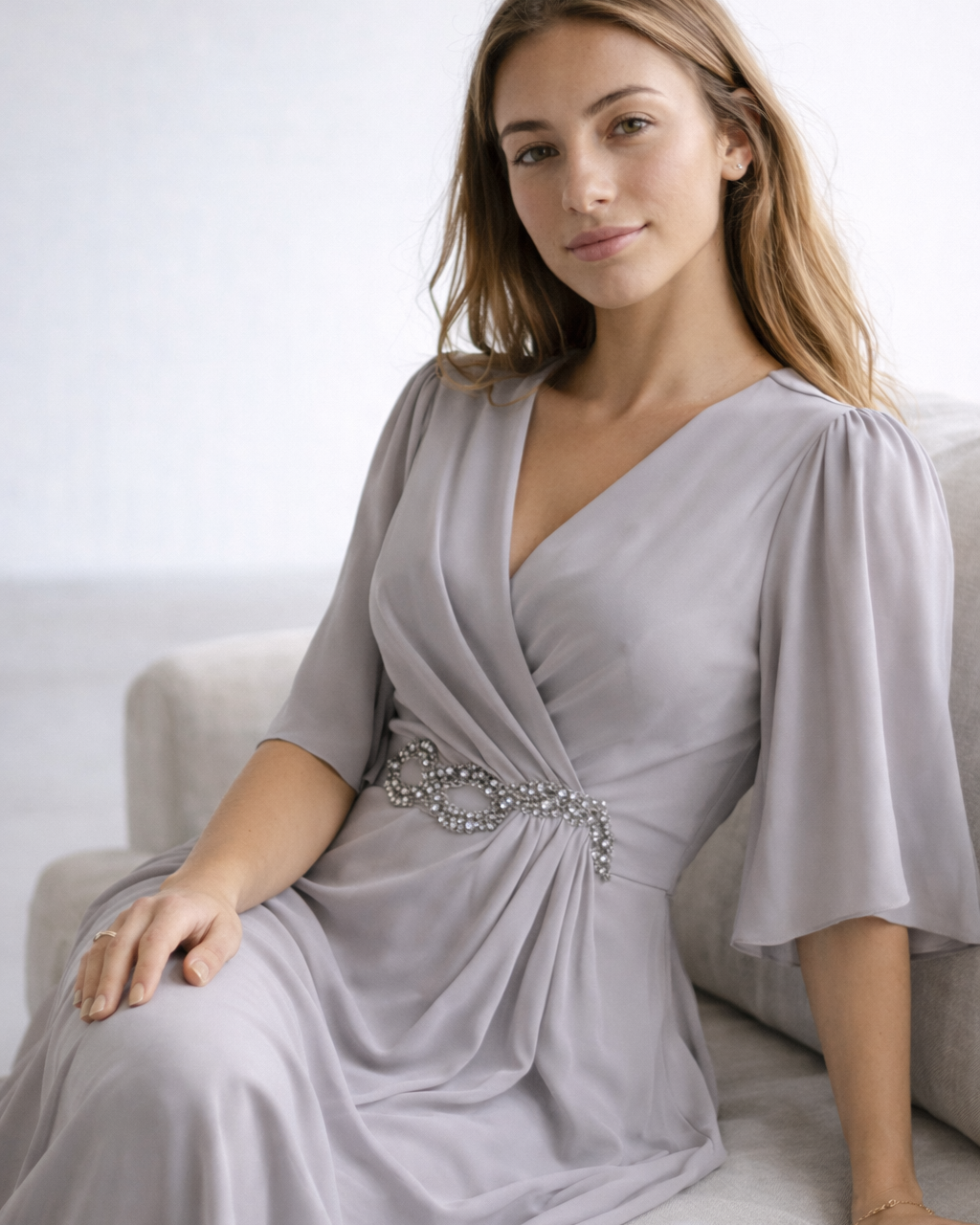 Women’s Long V-Neck Dress – Elegant Occasion Wear