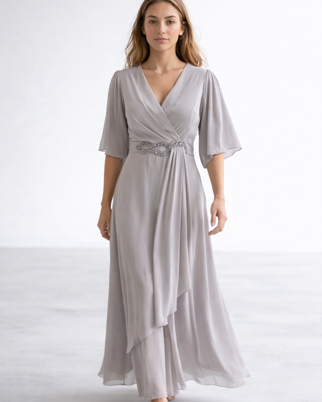 Women’s Long V-Neck Dress – Elegant Occasion Wear