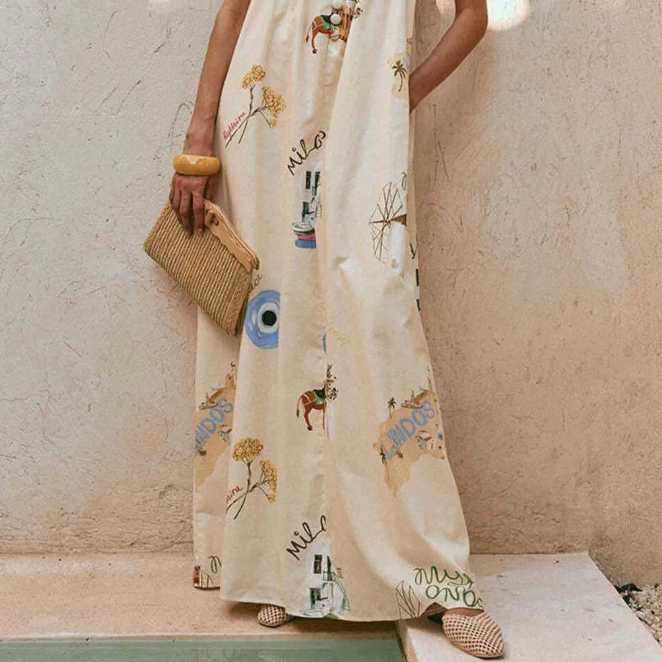 Women's Elegant Printed Linen Blend Maxi
