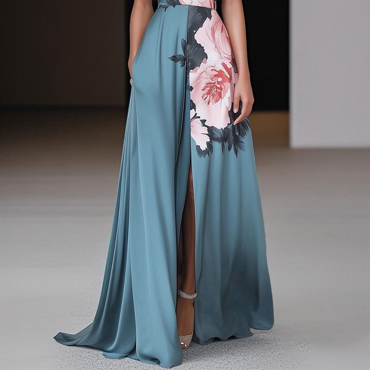 Women's Elegant Maxi Dress with Floral Pattern