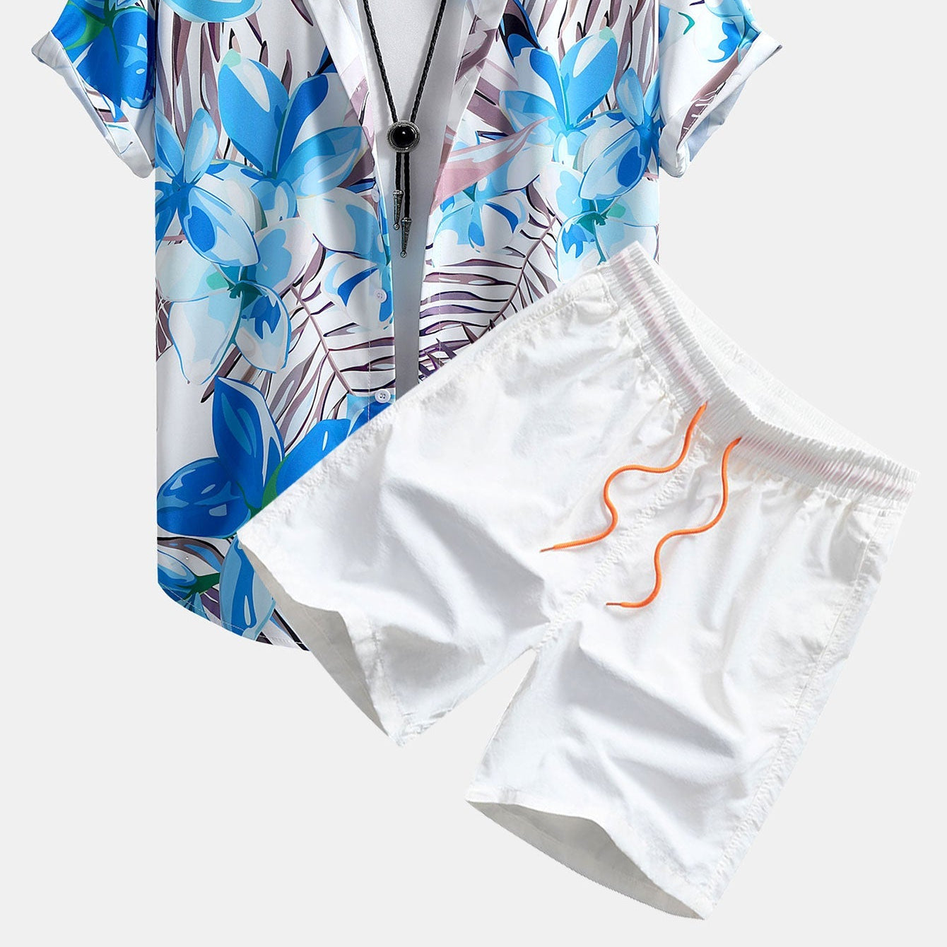 Men's Floral Plant-Print Button-Up Shirt & Swim Shorts Set