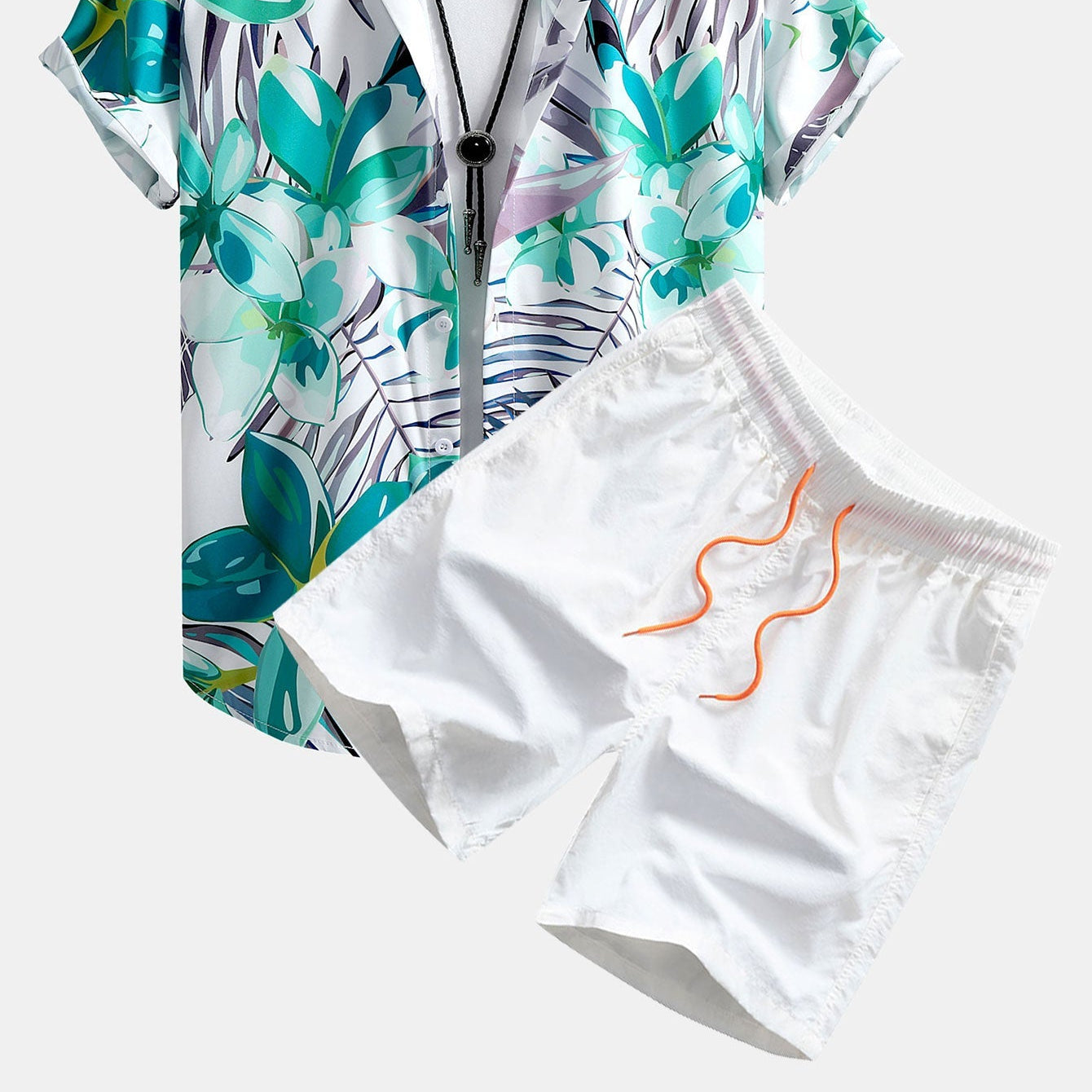 Men's Floral Plant-Print Button-Up Shirt & Swim Shorts Set
