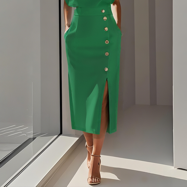 Audrey Button-Detail Sleeveless Midi Dress