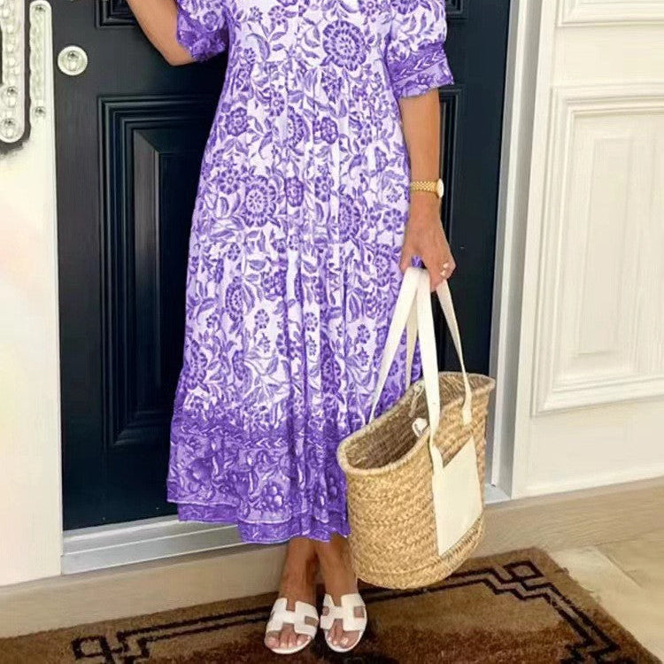 Graceful V-Neck Floral Dress